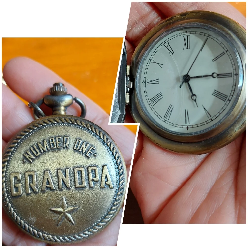 Vintage Rare Number One Grandpa Bronze Tone Pocket Watch